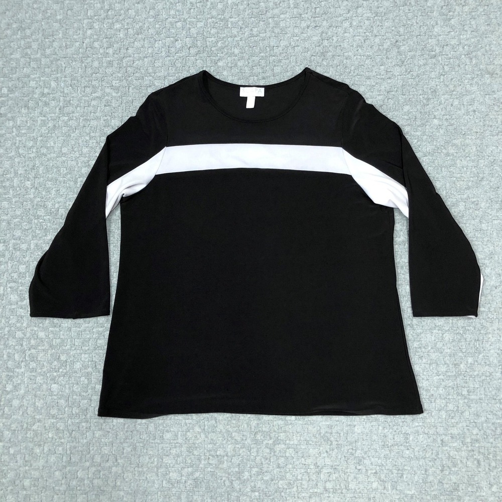 SCAPA Lauren Perre Shirt Womens Medium Black White Colorblock 3/4 Sleeve Knit